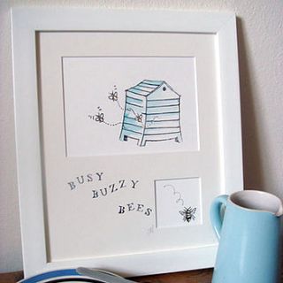buzzy bees, handmade print by inky rose