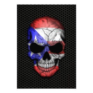 Puerto Rican Flag Skull on Steel Mesh Graphic Custom Invitation