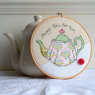 teapot embroidery hoop artwork by rachel & george