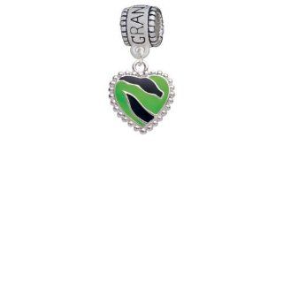 Lime Green Enamel Zebra Print Heart Grandmother Charm Bead Jewelry