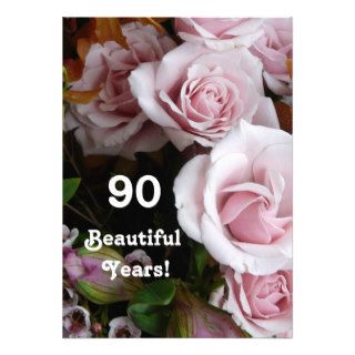 90th Birthday Party  Pink Rose Bouquet Personalized Invites