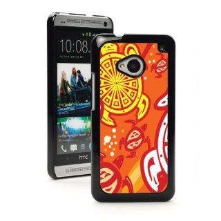 HTC One M7 Black Hard Back Case Cover MB114 Color Red Orange Yellow Sea Turtle Tribal Design Cell Phones & Accessories