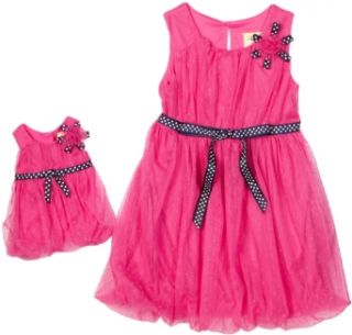 Dollie & Me Girls Dot Mesh Bubble Dress With Matching Doll Garment, Pink, 4 Clothing