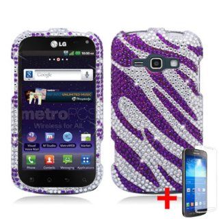 SAMSUNG GALAXY PREVAIL 2 RING M840 PURPLE SILVER ZEBRA ANIMAL DIAMOND BLING COVER HARD CASE + FREE SCREEN PROTECTOR from [ACCESSORY ARENA] Cell Phones & Accessories