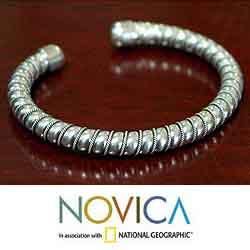 Silver 'Swirling Fantasy' Cuff Bracelet (Thailand) Novica Bracelets