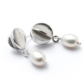 silver round pod stud with pearl drop by alice robson jewellery