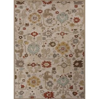 Hand tufted Transitional Floral Beige Wool Rug (36 X 56)