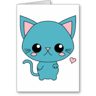 Cute Blue Kawaii Cat Greeting Cards