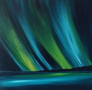 small northern lights painting on canvas by claire fearon (fine artist)