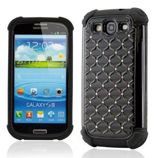 Black Dual Layer Hard PC Rhinestones Soft Silicone back case cover for Samsung Galaxy i9300 S 3 III Cell Phones & Accessories