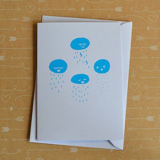 rainclouds screenprinted card by the imagination of ladysnail