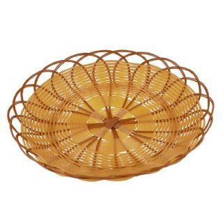 Light Orange Plastic Round Crafting Woven Food Fruit Basket 19.5cm x 4cm   Kitchen Hanging Baskets