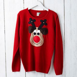 ladies squeaky nose rudolph christmas jumper by woolly babs christmas jumpers