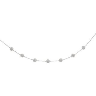 Jewelryweb 14k White Gold 7 stationed Round Clear Crystal Necklace