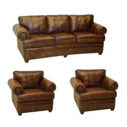 Tudor Bourbon Hand rubbed Italian Leather Sofa and Two Chairs Sofas & Loveseats