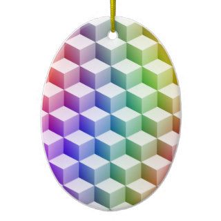 Pastel Rainbow Colored Shaded 3D Look Cubes Christmas Tree Ornaments