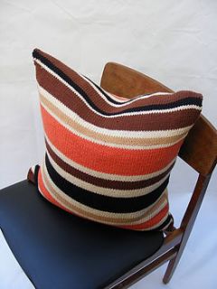 hand knit terracotta stripe cushion by s t r i k k handknits