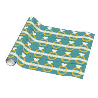 Teal Diamond Ring Congratulations Engagement Wrapping Paper