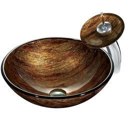 Vigo Amber Sunset Vessel Sink In Multicolor With Waterfall Faucet