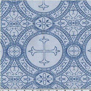 60'' Wide Clergy Brocade White/Blue Fabric By The Yard