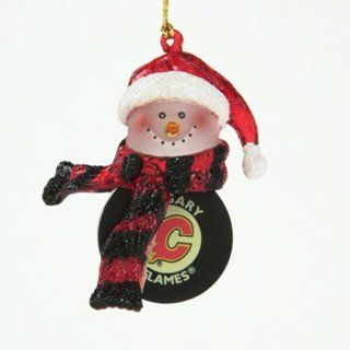 Calgary Flames NHL Striped Acrylic Snowman Ornament (3")  Sports Fan Hanging Ornaments  Sports & Outdoors