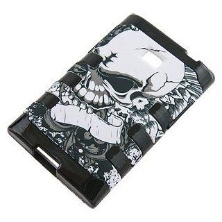 Dual Layer Cover LG Optimus Logic L35G / Dynamic L38C L38G / Zone VS410 Angry Skull Cell Phones & Accessories