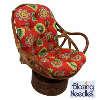 International Caravan Bali Rattan Outdoor Fabric Print Swivel Rocker Chair
