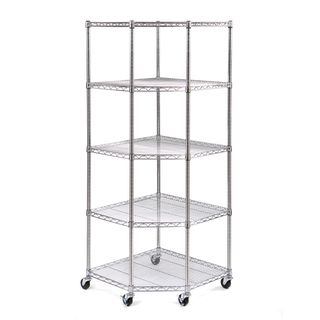 Seville 5 tier Corner Chrome Wire Shelving System With Casters/wheels   28x28x72