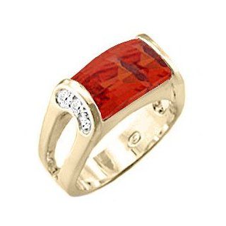 Size 9   4.00 Ct Emerald Cut Ruby Cz Solitaire Tension Set Unisex Ring with Pave Set Stones on Both Sides Jewelry
