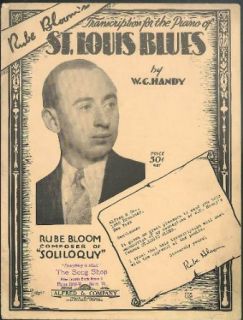 St Louis Blues W C Handy 1914 sheet music Rube Bloom's transcription 1928 Entertainment Collectibles