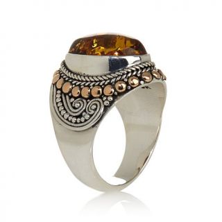 Bali Designs by Robert Manse Oval Amber Sterling Silver Ring with 18K Accents