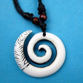 Adjustable Mariners Cord Necklace with Spiral Yak Bone Carved Maori Fish Hook Pendant Hei Matau Jewelry