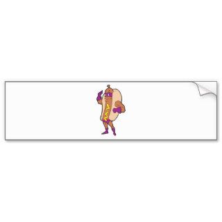 funny super hero hot dog character bumper sticker