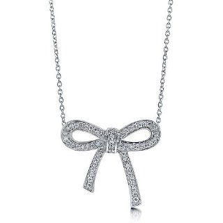 BERRICLE Sterling Silver Necklace Cubic Zirconia CZ Bow Tie Ribbon Pendant BERRICLE Jewelry