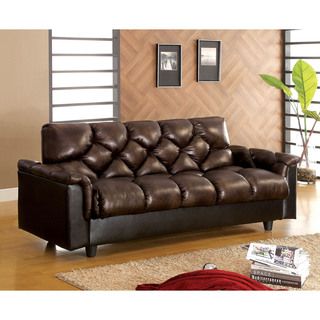 Furniture Of America Pouffle Brown Leather like Futon Sofa
