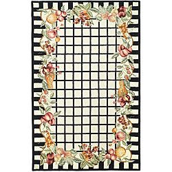 Hand hooked Harvest Ivory/ Black Wool Rug (89 X 119)