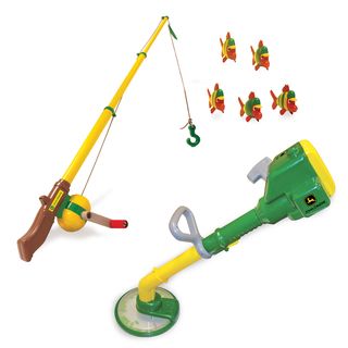 Tomy John Deere Fishing Pole And Yard Trimmer Toy Bundle