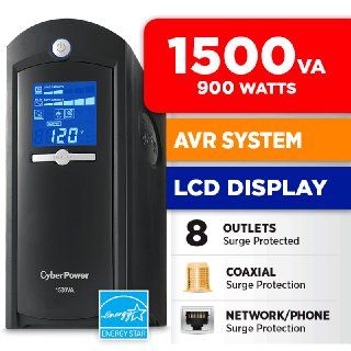 CyberPower CP1500AVRLCD Intelligent LCD UPS 1500VA 900W AVR Mini Tower Electronics