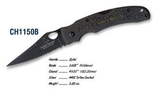 SMITH & WESSON, CH1150B, BLACK CUTTING HORSE STYLE, 150TH ANNIVERSARY, GOLDEN ISSUE, W/PATRIALLY SERRATED 4.5" BLADE 