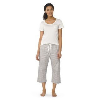 Gilligan & OMalley Womens Tee Shirt/Crop Pajama Set   Almond Cream/Grey L