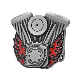 V Twin Motorcycle Engine Belt Buckle With Flames  Beauty