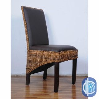 International Caravan Salma Woven Abaca Mahogany framed Dining Chairs With Cushioned Faux Leather Seat And Back (set Of 2)