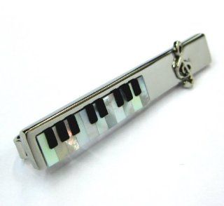 Tailor B Mother of Pearl and Onyx Piano Keyboard Tie Slide Music Tie Clip Tie Bar Music Jewelry