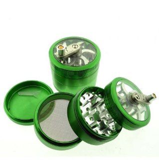 2.5" Green 4 Piece Mill Handle ClearTop Herb Grinder  Spice Mills  