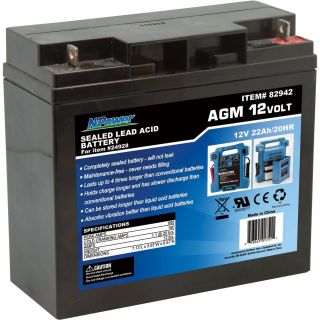 NPower Sealed Lead-Acid Battery — AGM-Type, 12V, 22 Amps  Automotive Batteries