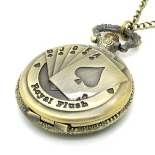 Conbays Antique Bronze Royal Flush Poker Cards Pocket Watch Necklace Chain Xmas Gift Watches