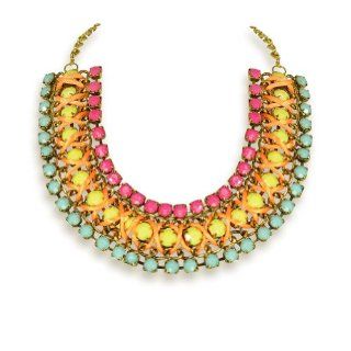Heyjewels Women's Fan Shaped Bubble Bib Necklaces Fancy Chunky Necklace Fashion Jewelry Statement Necklace Evening Party Jewellery Color Bright Multicolor Jewelry