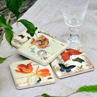 set of four butterfly and floral coasters by ella james