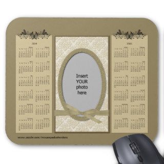 2014 2015 2yr Damask Calendar Mouse Pad IVORY
