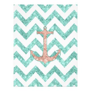 Coral Glitter Nautical Anchor Teal Chevron Zigzags Personalized Letterhead